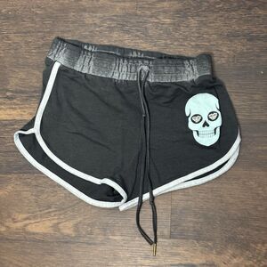 No Boundaries XS Black Skull Graphic Lounge Shorts Drawstring Y2K